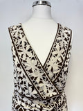 BRAND NEW DIANE VON FURSTENBERG WILLOW BROWN & IVORY PRINT SILK WRAP DRESS SIZE 10/12