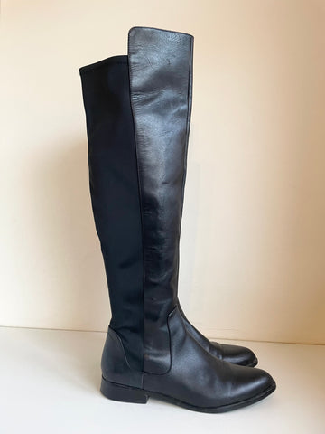 CLARKS BLACK PURE CADDY LEATHER KNEE LENGTH BOOTS  SIZE 6.5/40
