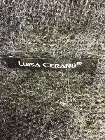 LUISA CERANO DARK GREY MOHAIR BLEND EMBELISHED TRIM V NECK JUMPER SIZE 12