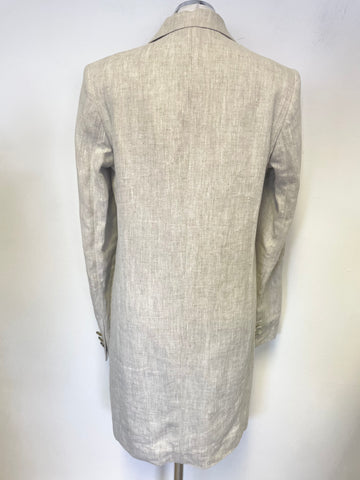OUI NATURAL/ BEIGE 100% LINEN LONG LINE JACKET SIZE 10