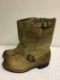 FRYE VERONICA CAMEL LEATHER BUCKLE TRIMS DISTRESSED LOOK BOOTS SIZE 7.5/41