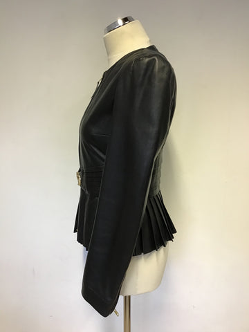 CAVALLI CLASS BLACK SOFT LEATHER PLEATED JACKET WITH GOLD SNAKE CLASP SIZE 10