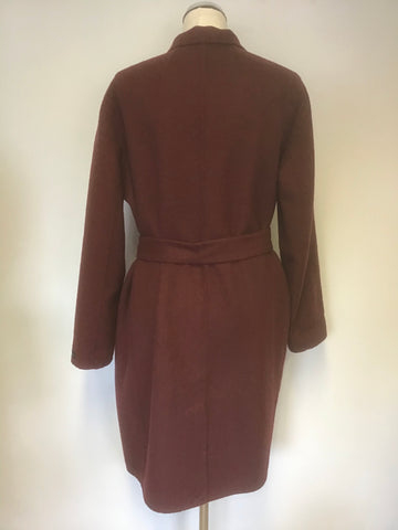BRAND NEW JASPER CONRAN BURGUNDY/ WINE TIE WAIST BELT KNEE LENGTH COAT SIZE 16