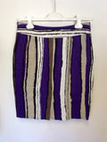 HOBBS PURPLE,BLACK,BEIGE & WHITE STRIPED LINEN SKIRT SIZE 12