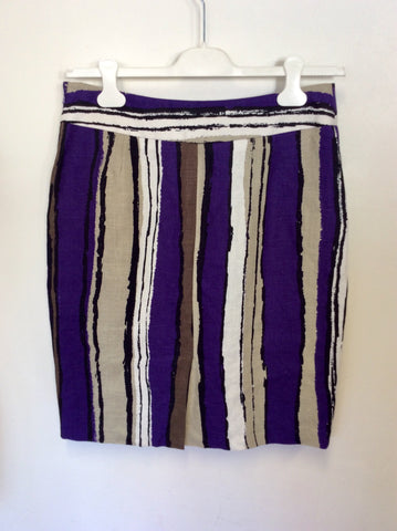 HOBBS PURPLE,BLACK,BEIGE & WHITE STRIPED LINEN SKIRT SIZE 12