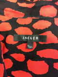 JAEGER BLACK & RED PRINT SILK TIE NECK SHORT SLEEVE BLOUSE SIZE 14