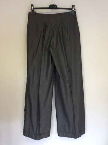 REISS GREY COTTON HIGH WAIST WIDE LEG TROUSERS SIZE 10