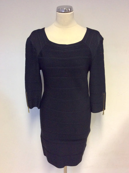 WHISTLES BLACK BANDAGE STYLE BODYCON DRESS SIZE 3 UK 12