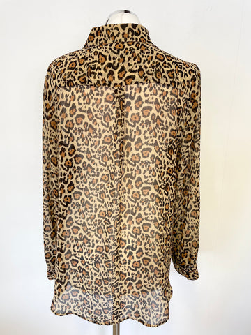 MINT VELVET BLACK,CAMEL & TAN LEOPARD PRINT LONG SLEEVED BLOUSE SIZE 14