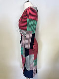 BRAND NEW PHASE EIGHT MULTICOLOURED STRIPE DESIGN STRETCH JERSEY WRAP DRESS SIZE 8