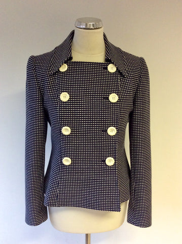 HOBBS NAVY BLUE & WHITE SPOT DOUBLE BREASTED JACKET SIZE 10
