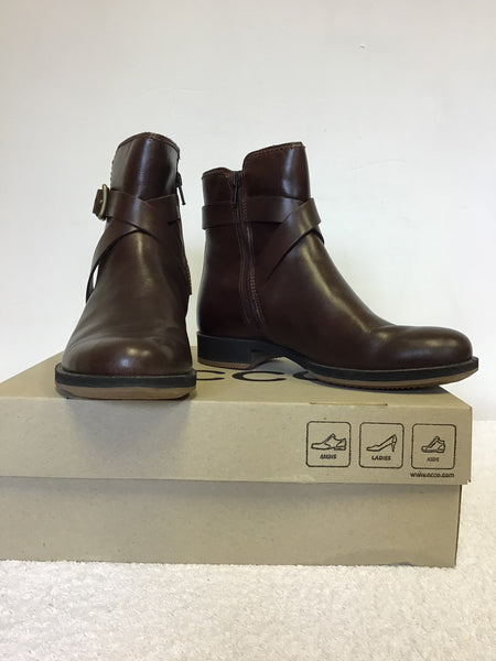 BRAND NEW ECCO SAUNTER COCOA BROWN LEATHER ANKLE BOOTS SIZE 4/37