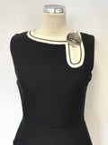 VINTAGE LOUIS FERAUD NAVY BLUE & WHITE TRIM FIT & FLARE DRESS SIZE 14 FIT UK 12