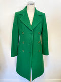 LK BENNETT EMERALD GREEN WOOL DOUBLE BREASTED KNEE LENGTH PEA COAT SIZE 10