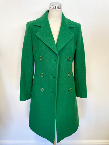LK BENNETT EMERALD GREEN WOOL DOUBLE BREASTED KNEE LENGTH PEA COAT SIZE 10