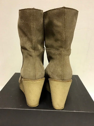 MINELLI TAUPE SUEDE WEDGE HEEL BOOTS SIZE 6.5/40