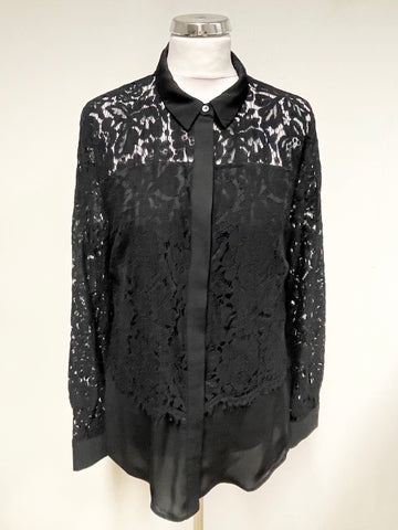 PHASE EIGHT BLACK LACE OVERLAY LONG SLEEVE BLOUSE SIZE 14