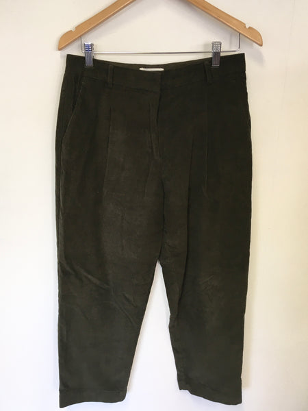 TOAST DARK GREEN CORDUROY CROP TAPERED LEG TROUSERS SIZE 10
