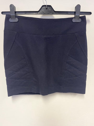 LIBERTY FREEDOM NAVY BLUE 100% WOOL SEAM DETAILING MINI SKIRT SIZE 8