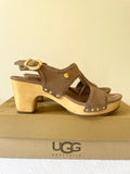 UGG LOMITA BROWN LEATHER OPEN TOE CLOG HEEL SANDALS SIZE 6.5/39