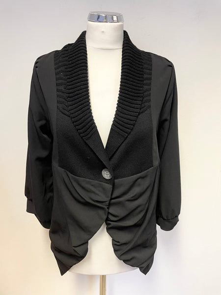 CREA CONCEPT BLACK WOOL PART KNIT 3/4 SLEEVE LIGHTWEIGHT JACKET SIZE 38 UK 12