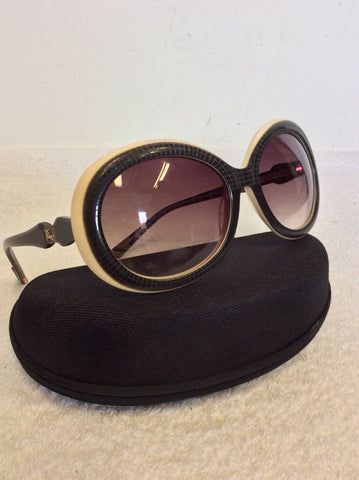 VINTAGE BURBERRY DARK BROWN & CREAM TRIM SUNGLASSES
