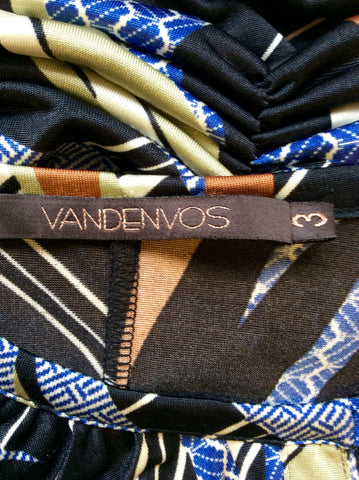 VANDENVOS BLACK & MULTI COLOURED PRINT STRETCH DRESS SIZE 3 UK 12