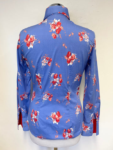 HAWES & CURTIS BLUE & RED FLORAL PRINT LONG SLEEVED FITTED SHIRT SIZE 8