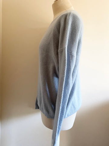 HOBBS NW3 PALE BLUE WAFFLE KNIT LONG SLEEVE JUMPER SIZE 10