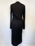 NICOLE FARHI BLACK STRETCH JERSEY V NECK LONG SLEEVED DRESS SIZE 12