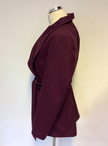BRAND NEW TED BAKER MAROON WRAP SHORT COAT SIZE 4 UK 14