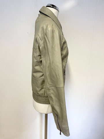 TED BAKER AMOUR STONE GREY SOFT LEATHER ZIP UP JACKET SIZE 3 UK 10/12