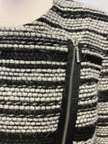 BRAND NEW M&CO BLACK, IVORY & METALLIC WEAVE STRIPE COLLARLESS ZIP FRONT JACKET SIZE 16