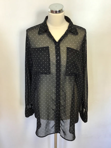 AMERICAN APPAREL BLACK & WHITE SPOTTED CHIFFON BLOUSE ONE SIZE