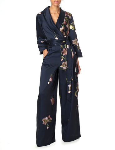 TED BAKER NAVY BLUE FLORAL KENSIDY ARBORETUM PYJAMA JUMPSUIT SIZE 2 UK 10/12