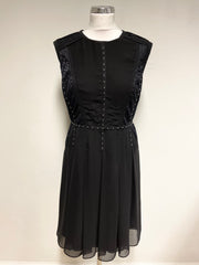 BRAND NEW COAST AREYN BLACK WITH SILVER BEAD & LACE TRIM FIT & FLARE DRESS  SIZE 10