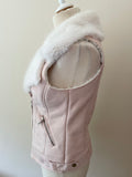 MINT VELVET PINK SUEDETTE FAUX FUR TRIMMED GILET SIZE 8