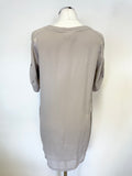 GHOST GREY V NECKLINE SATIN TRIMS SHORT SLEEVE TUNIC TOP SIZE 12