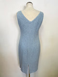 LK BENNETT LIGHT BLUE & WHITE TRIM BOUCLE COTTON MIX PENCIL DRESS & JACKET SUIT SIZE 42 UK 12