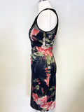 KAREN MILLEN BLACK FLORAL PRINT SLEEVELESS PENCIL DRESS SIZE 10