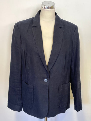 JAEGER NAVY BLUE LINEN JACKET SIZE 12