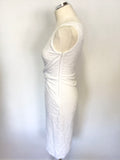 PHASE EIGHT WHITE EMBOSSED LACE PRINT SLEEVELESS PENCIL DRESS SIZE 10