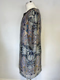 PER UNA MULTI COLOURED PAISLEY PRINT EMBELISHED NECKLINE 3/4 SLEEVE SHIFT DRESS SIZE 16