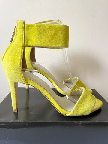 KAREN MILLEN YELLOW SUEDE REAR ZIP FASTEN STRAPPY HEEL SANDALS SIZE 5/38