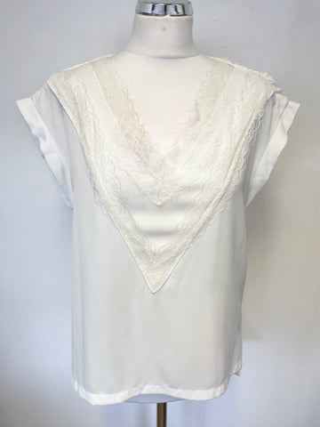 MAJE IVORY V NECKLINE LACE TRIMEED CAP SLEEVE TOP SIZE 1 UK 10