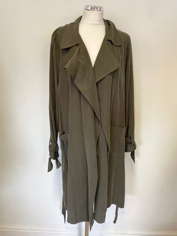 NINE BY SAVANNAH MILLER KHAKI GREEN TIE BELT TRENCH COAT SIZE 14
