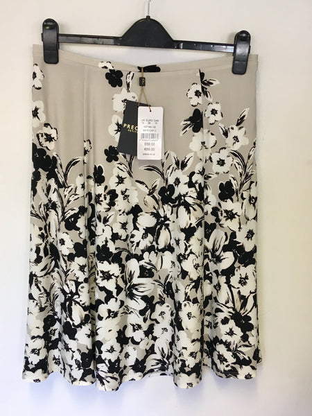 BRAND NEW PRÉCIS PETITE BEIGE,BLACK & WHITE FLORAL PRINT SKIRT SIZE 12