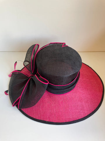 JACQUES VERT DARK PINK & BLACK BOW & FEATHER TRIM FORMAL HAT