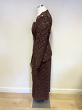 COUNTRY SOPHISTICATES BROWN LACE SEQUINNED & BEADED LONG SLEEVE TOP & LONG SKIRT SIZE 10