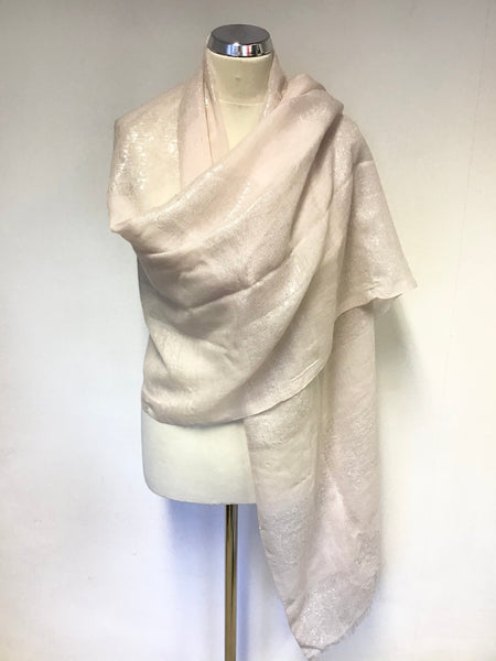 DONT LABEL ME 100% WOOL PINK & SILVER METALLIC THREAD FRINGED WRAP/ SCARF